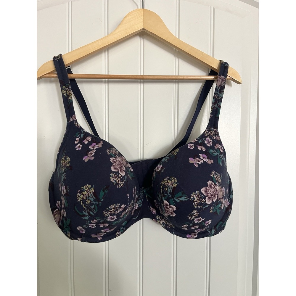 Cacique Bra Women Size 42DDD Navy Floral Plus Size Lightly Lined T-Shirt 765